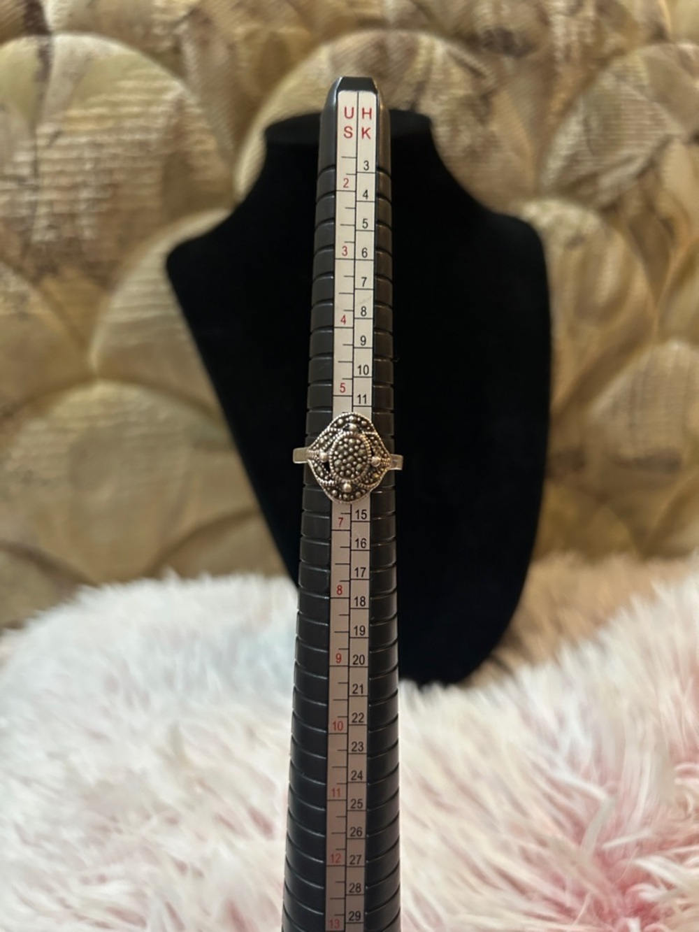Vintage 925 Sterling Silver Marcasite Ring - Size 6